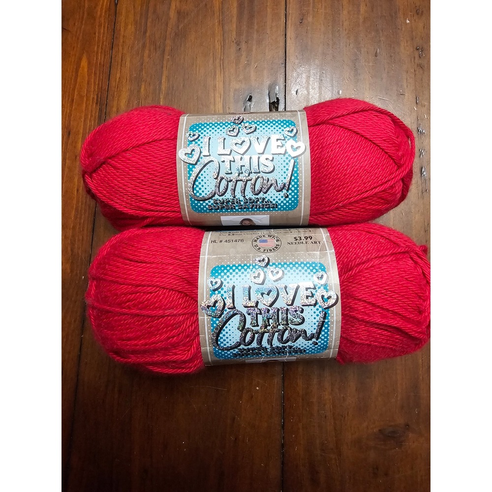 Hobby‎ Lobby I Love This Cotton Yarn 60 Red 3.5oz 180yds Lot 306160 Set of 2